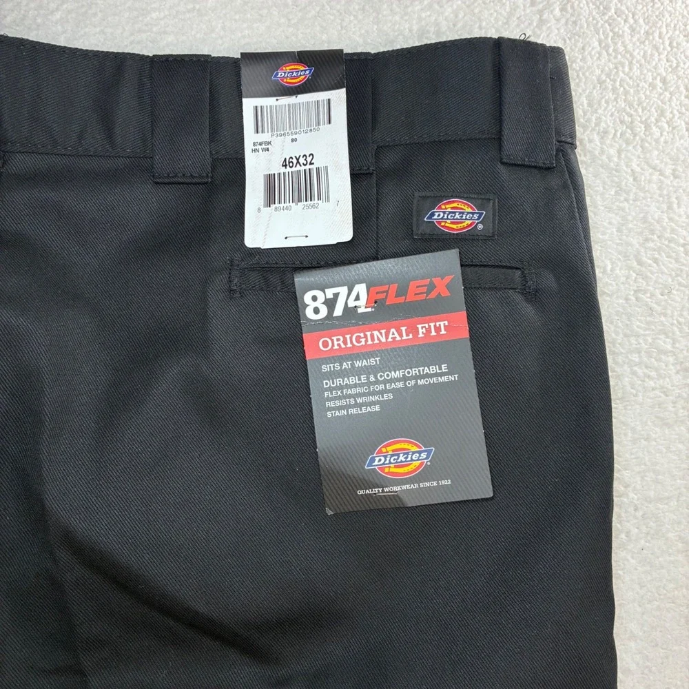 Dickies 874 Original Fit Flex Work Pants Mens 46x32 Black Classic Straight NWT